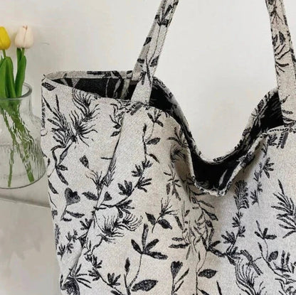 Multicolor Polyester Shopping Bag with Plant Pattern – Chic BCBG Elegance for Women, Large Capacity and Double Handle