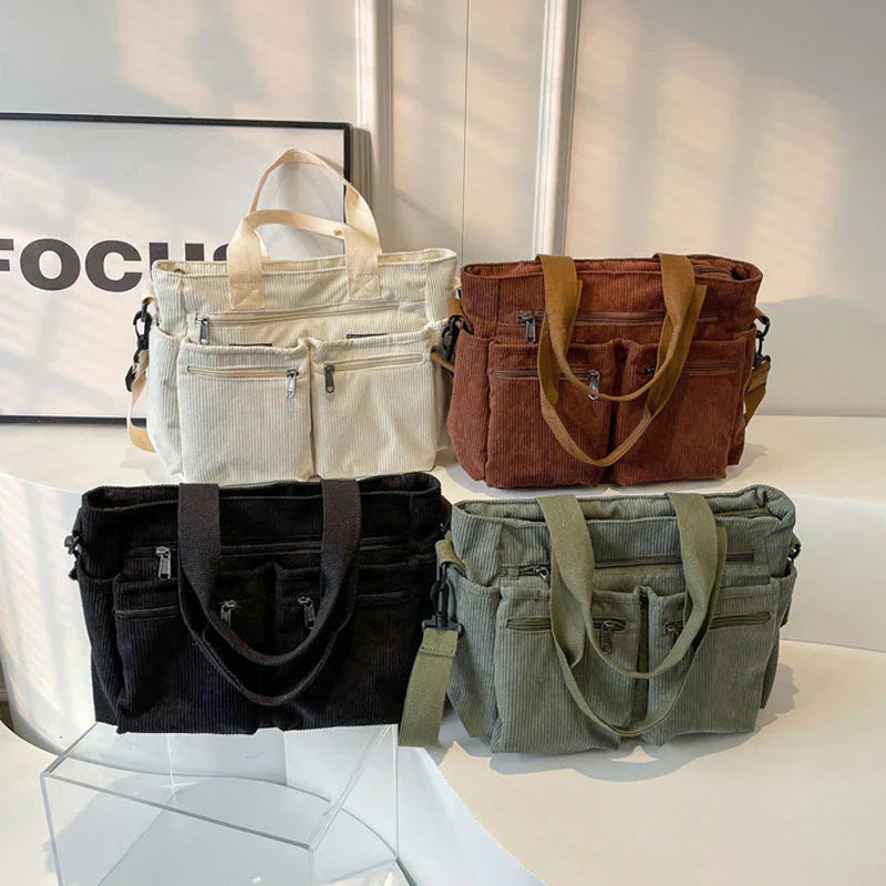 Sac à Bandoulière en Velours Souple pour Femmes – Grande Capacité, Poches Pratiques, Design Multifonctionnel, Idéal pour Sorties et Voyages