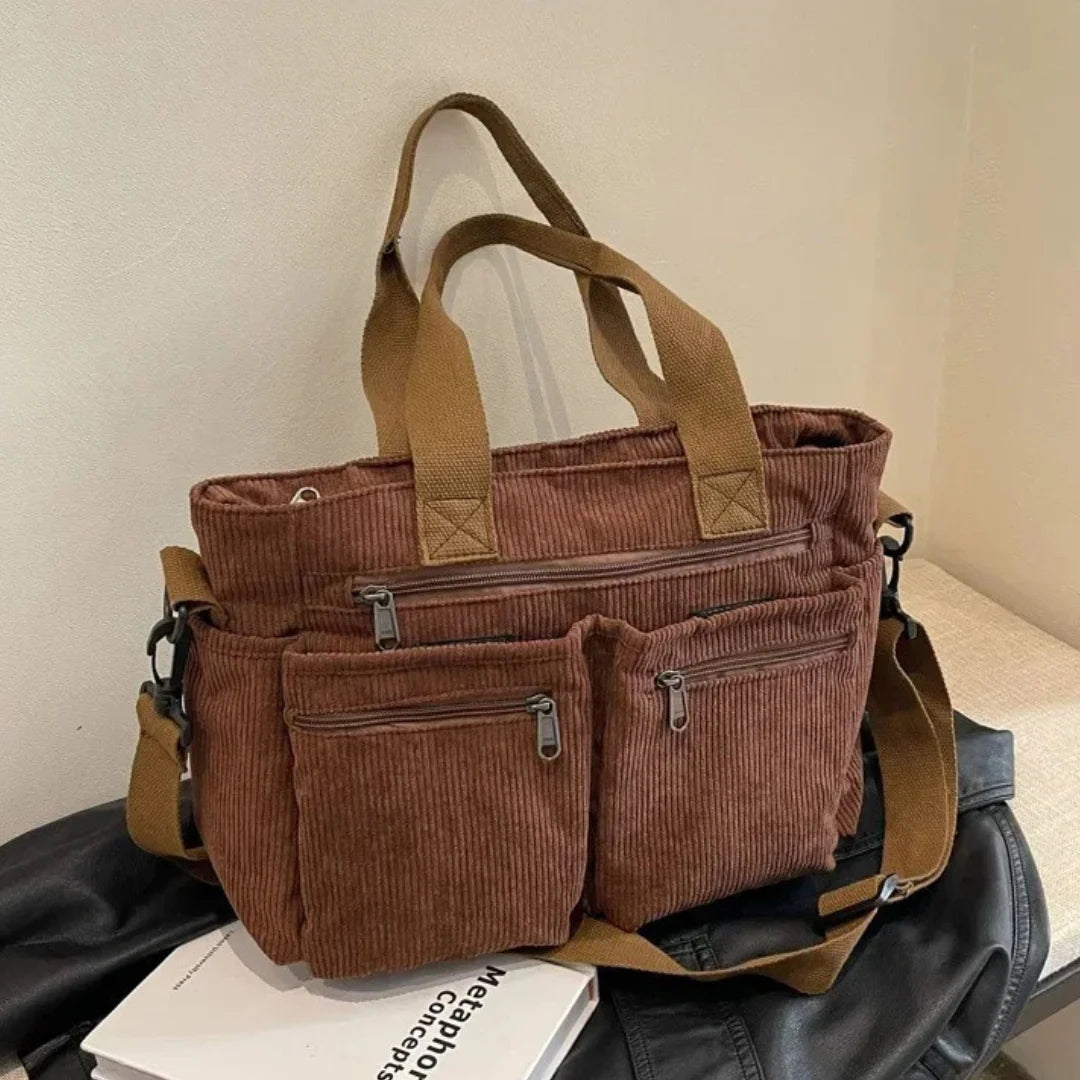 Sac à Bandoulière en Velours Souple pour Femmes – Grande Capacité, Poches Pratiques, Design Multifonctionnel, Idéal pour Sorties et Voyages