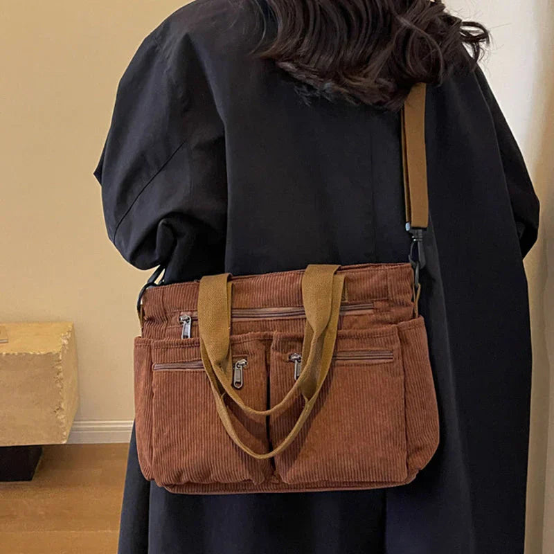 Sac à Bandoulière en Velours Souple pour Femmes – Grande Capacité, Poches Pratiques, Design Multifonctionnel, Idéal pour Sorties et Voyages
