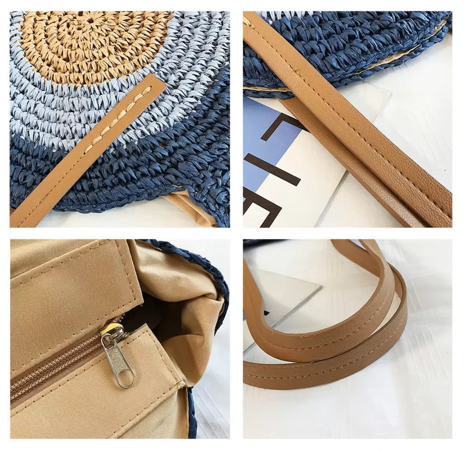 Sac à Bandoulière Femme en Paille Tressée – Élégant et Pratique pour Sorties Estivales, 30 x 2 x 43 cm