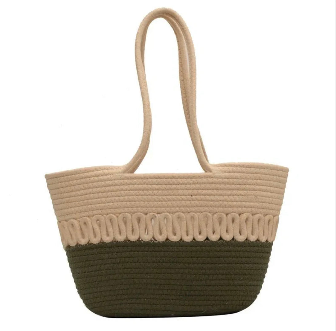 Women's Khaki Straw Beach Bag Handmade – Large Beach Bag Ideal for Summer and Leisure Activities
