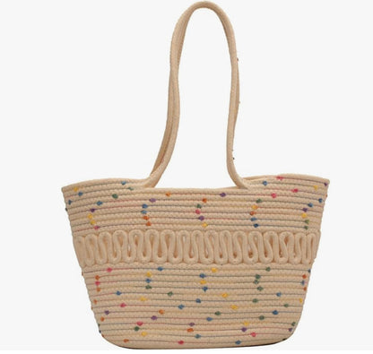 Women's Khaki Straw Beach Bag Handmade – Large Beach Bag Ideal for Summer and Leisure Activities