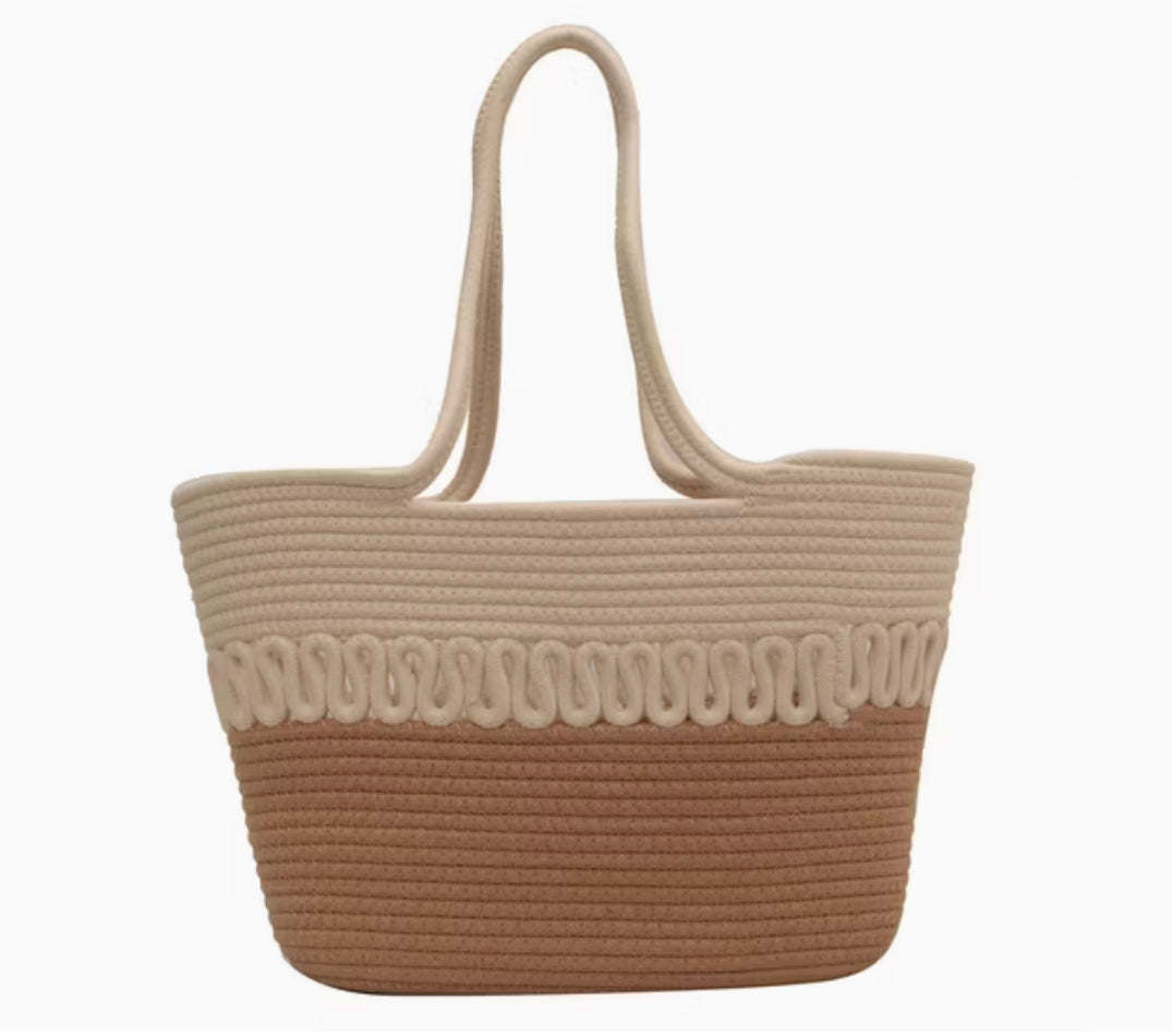 Women's Khaki Straw Beach Bag Handmade – Large Beach Bag Ideal for Summer and Leisure Activities