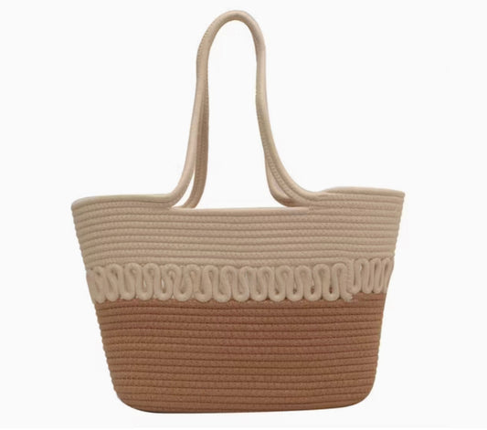 Women's Khaki Straw Beach Bag Handmade – Large Beach Bag Ideal for Summer and Leisure Activities