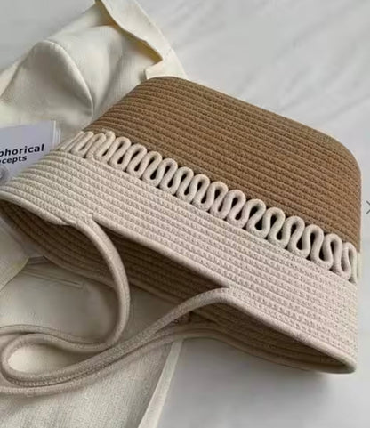 Women's Khaki Straw Beach Bag Handmade – Large Beach Bag Ideal for Summer and Leisure Activities