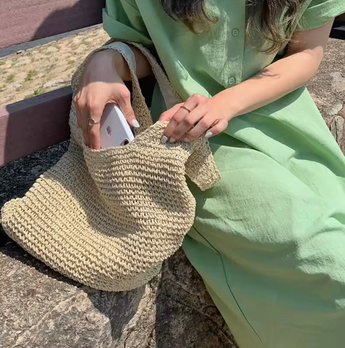 Sac Fourre Tout Femme en Paille Naturelle – Grand Sac Spacieux 42 cm x 32 cm Idéal pour Plage et Sorties Estivales
