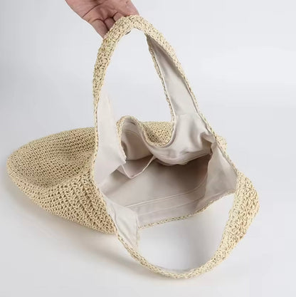 Women's Natural Straw Tote Bag – Large Spacious Bag 42 cm x 32 cm Ideal for Beach and Summer Outings