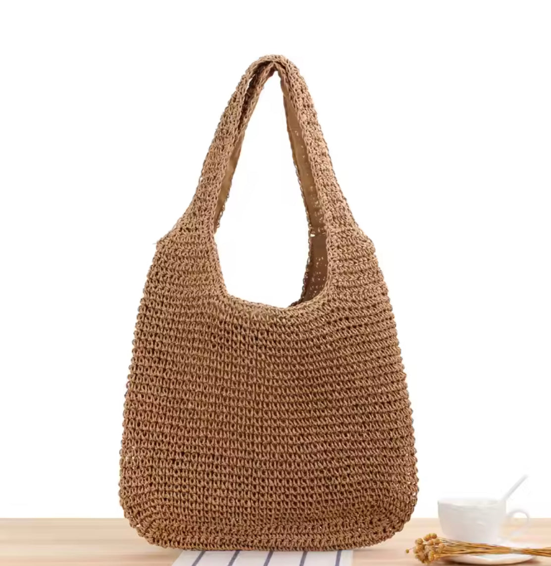 Women's Natural Straw Tote Bag – Large Spacious Bag 42 cm x 32 cm Ideal for Beach and Summer Outings