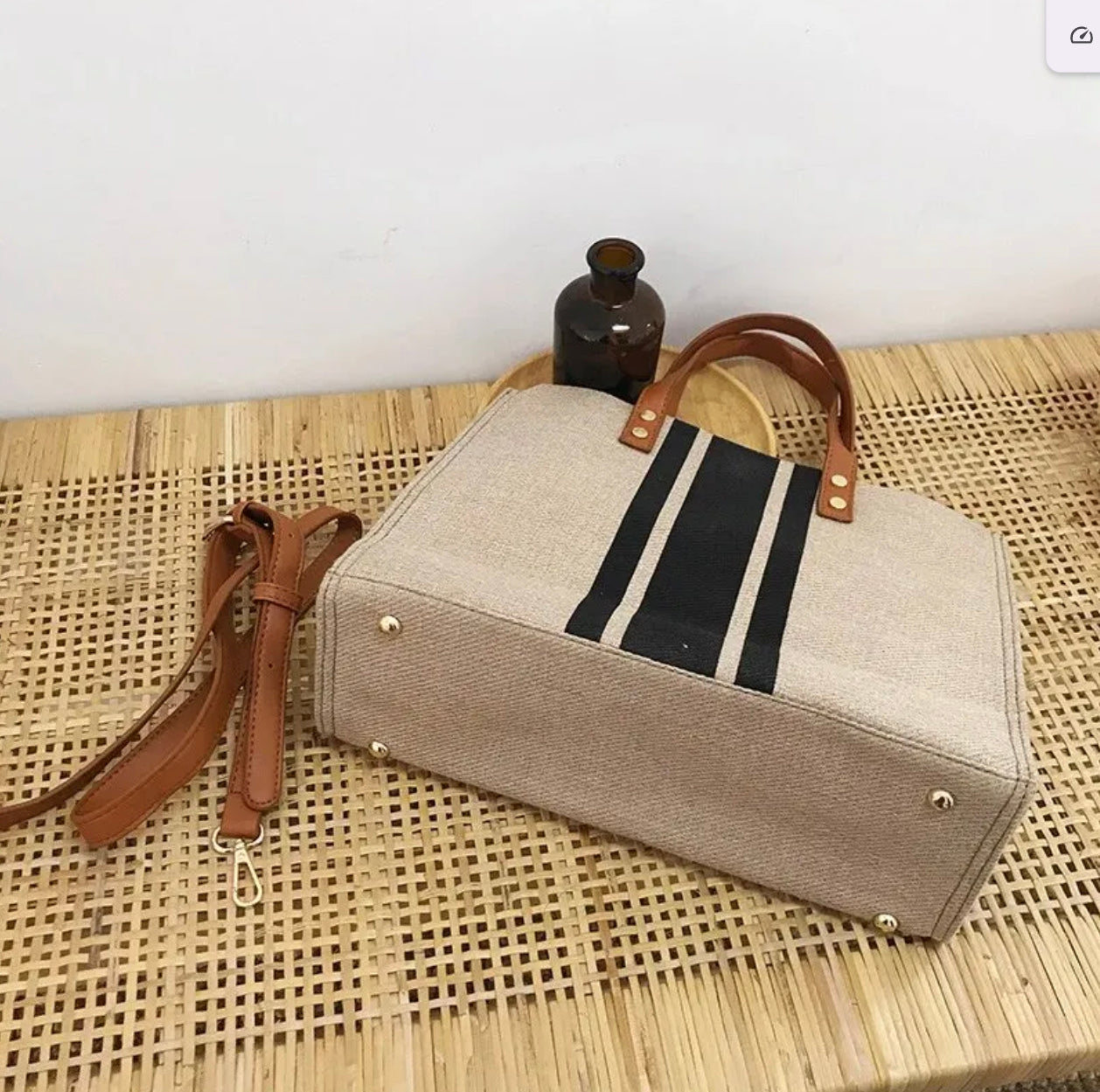 Durable Canvas Tote Bag for Women with Stripes – Large Versatile Handbag for Outings and Daily Use