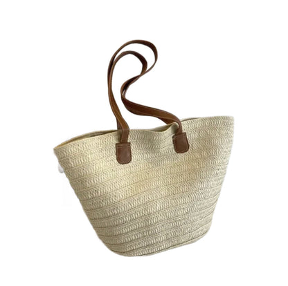 Women's Woven Straw Beach Bag – Large Elegant Basket in Beige, Green, and Khaki, Ideal for Beach and Pool