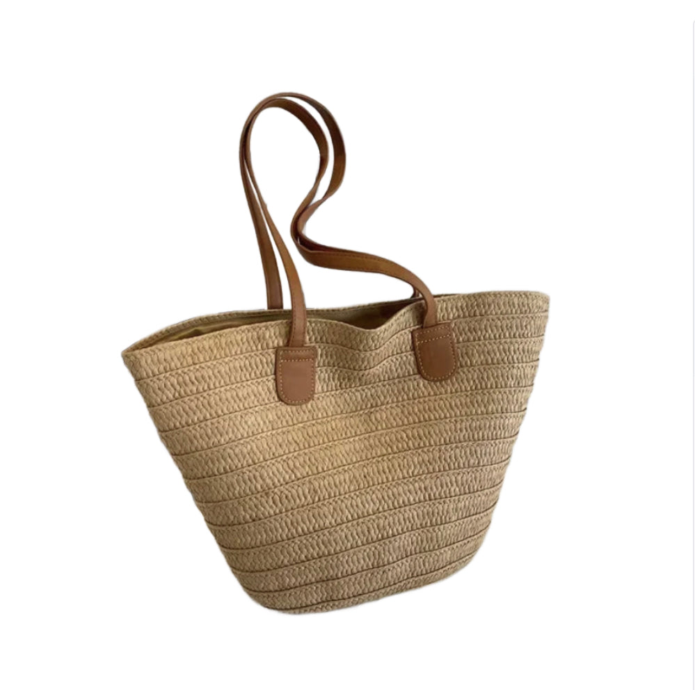 Sac de Plage Femme en Paille Tressée – Grand Sac Élégant et Pratique, Disponible en Beige, Vert et Kaki