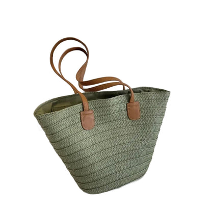 Women's Woven Straw Beach Bag – Large Elegant Basket in Beige, Green, and Khaki, Ideal for Beach and Pool