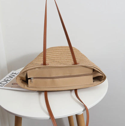 Women's Woven Straw Beach Bag – Large Elegant Basket in Beige, Green, and Khaki, Ideal for Beach and Pool