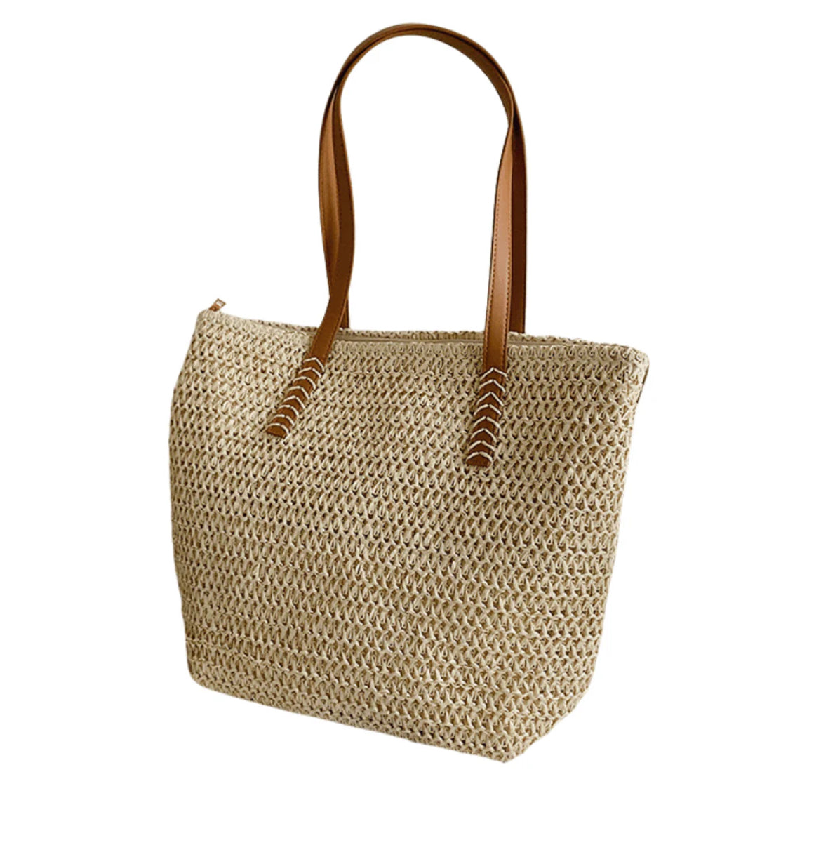Women's Straw Tote Bag with Faux Leather Handles and Floral Scarf – Boho-Chic Accessory 30x31 cm