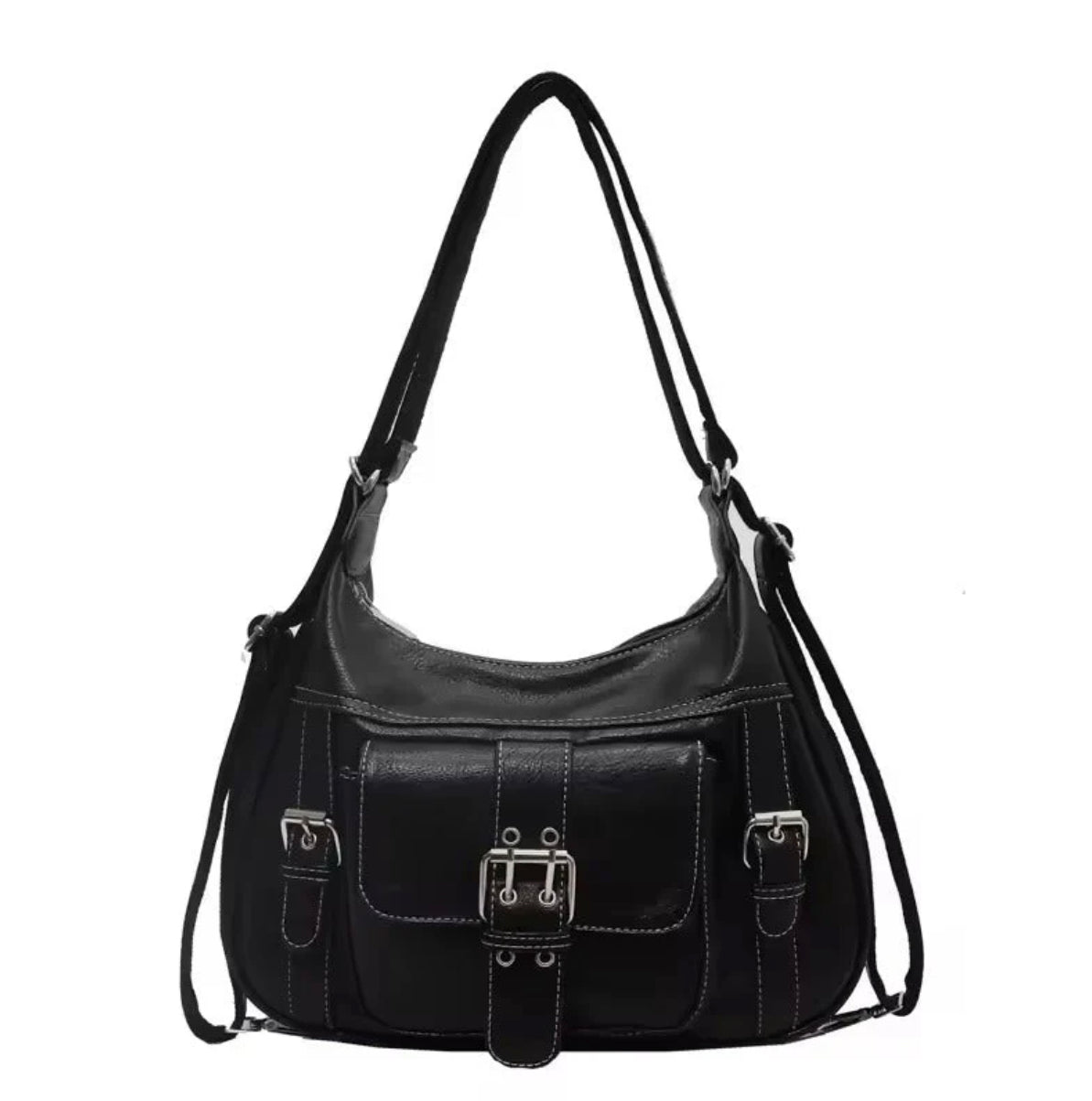 Women's Y2K Handbag in PU Leather with Adjustable Shoulder Strap – Elegant Vintage Design Black and Burgundy