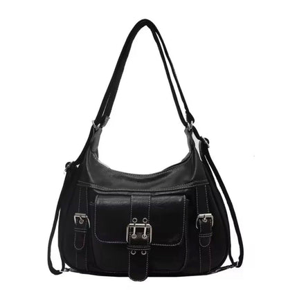 Women's Y2K Handbag in PU Leather with Adjustable Shoulder Strap – Elegant Vintage Design Black and Burgundy