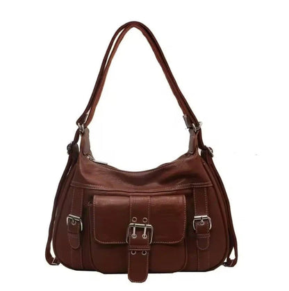 Women's Y2K Handbag in PU Leather with Adjustable Shoulder Strap – Elegant Vintage Design Black and Burgundy