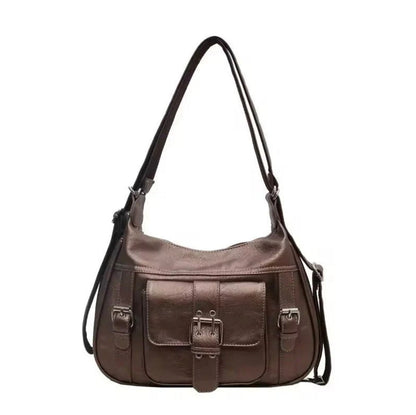 Women's Y2K Handbag in PU Leather with Adjustable Shoulder Strap – Elegant Vintage Design Black and Burgundy