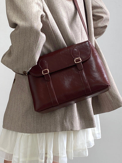 Vintage PU Leather Handbag for Women with Adjustable Shoulder Strap – 29cm x 20cm x 8cm, Elegant and Practical