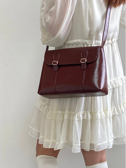 Vintage PU Leather Handbag for Women with Adjustable Shoulder Strap – 29cm x 20cm x 8cm, Elegant and Practical