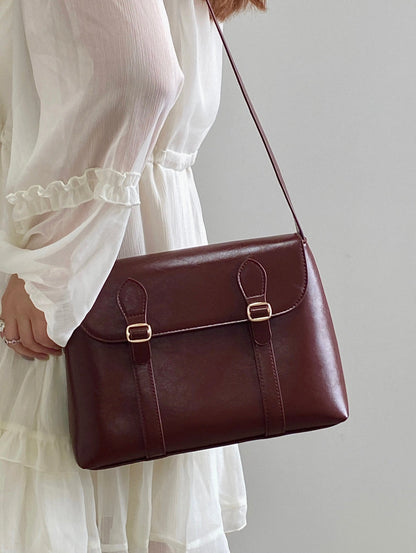 Vintage PU Leather Handbag for Women with Adjustable Shoulder Strap – 29cm x 20cm x 8cm, Elegant and Practical