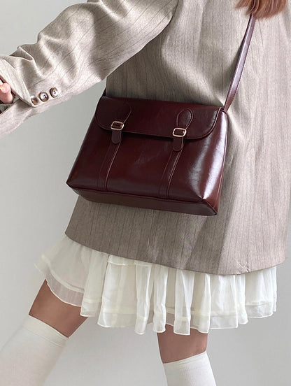 Vintage PU Leather Handbag for Women with Adjustable Shoulder Strap – 29cm x 20cm x 8cm, Elegant and Practical