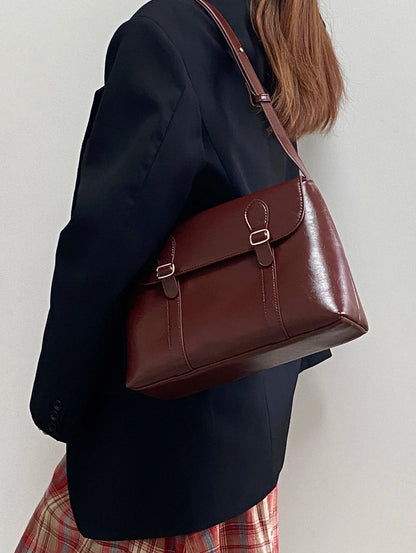 Vintage PU Leather Handbag for Women with Adjustable Shoulder Strap – 29cm x 20cm x 8cm, Elegant and Practical