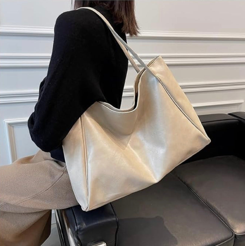 Women's Soft PU Leather Tote Bag – Large Retro Style, Practical and Elegant for Daily Use