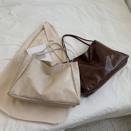 Women's Soft PU Leather Tote Bag – Large Retro Style, Practical and Elegant for Daily Use