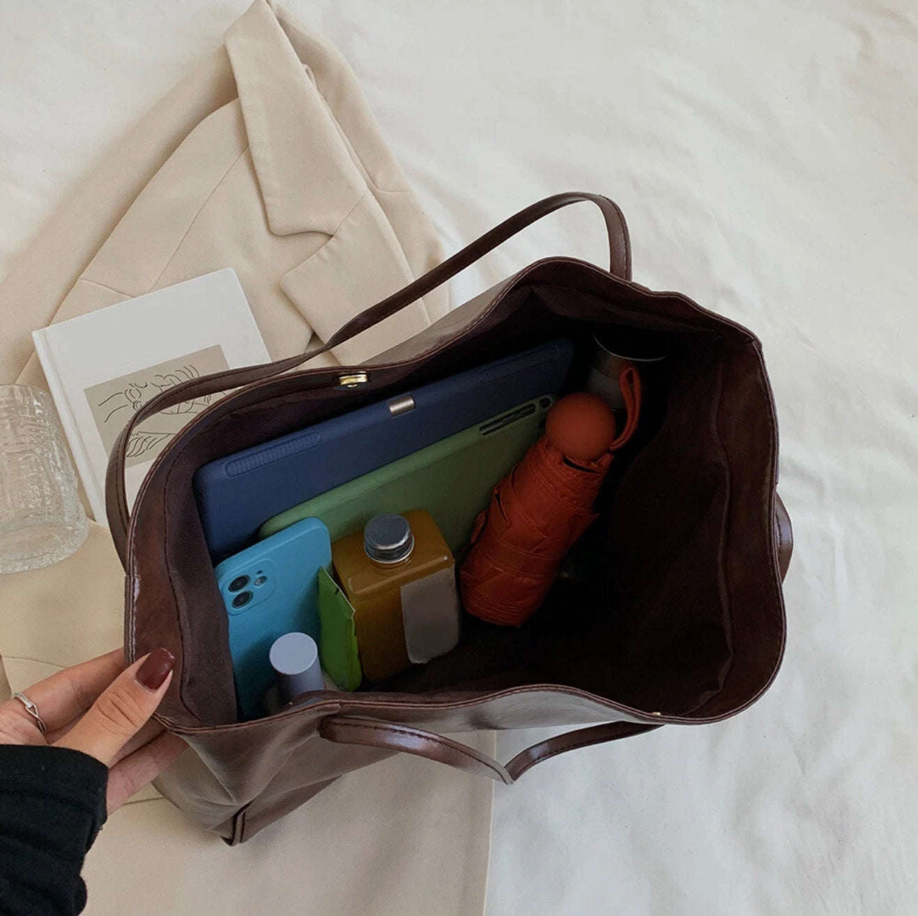 Women's Soft PU Leather Tote Bag – Large Retro Style, Practical and Elegant for Daily Use