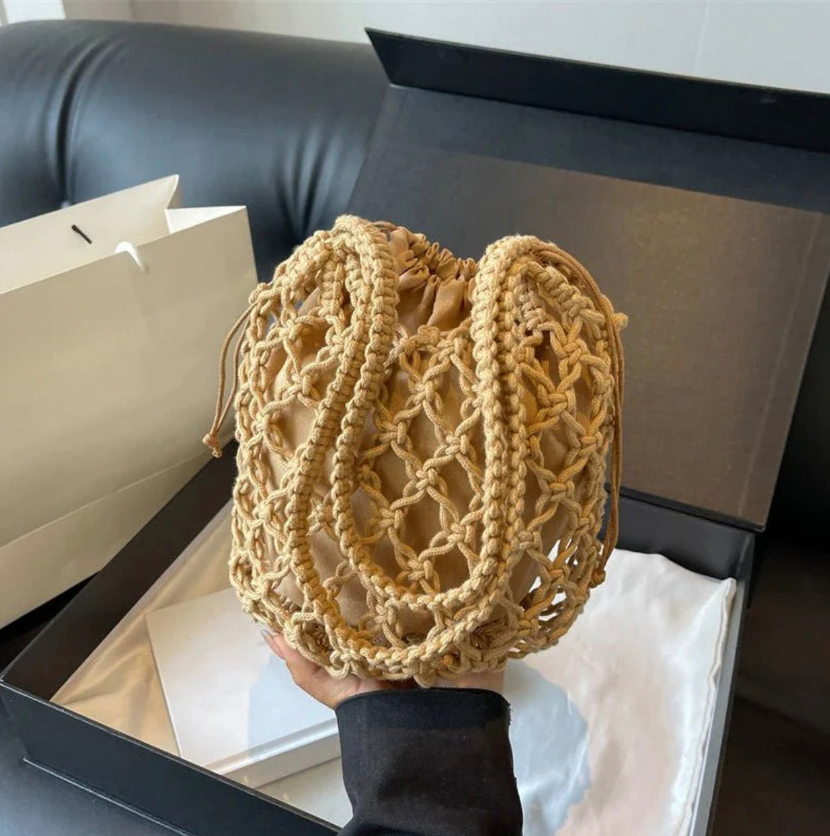 Elegant Macrame Bag - 20 cm Width, 25 cm Height, Ideal for Bohemian Style and Daily Use