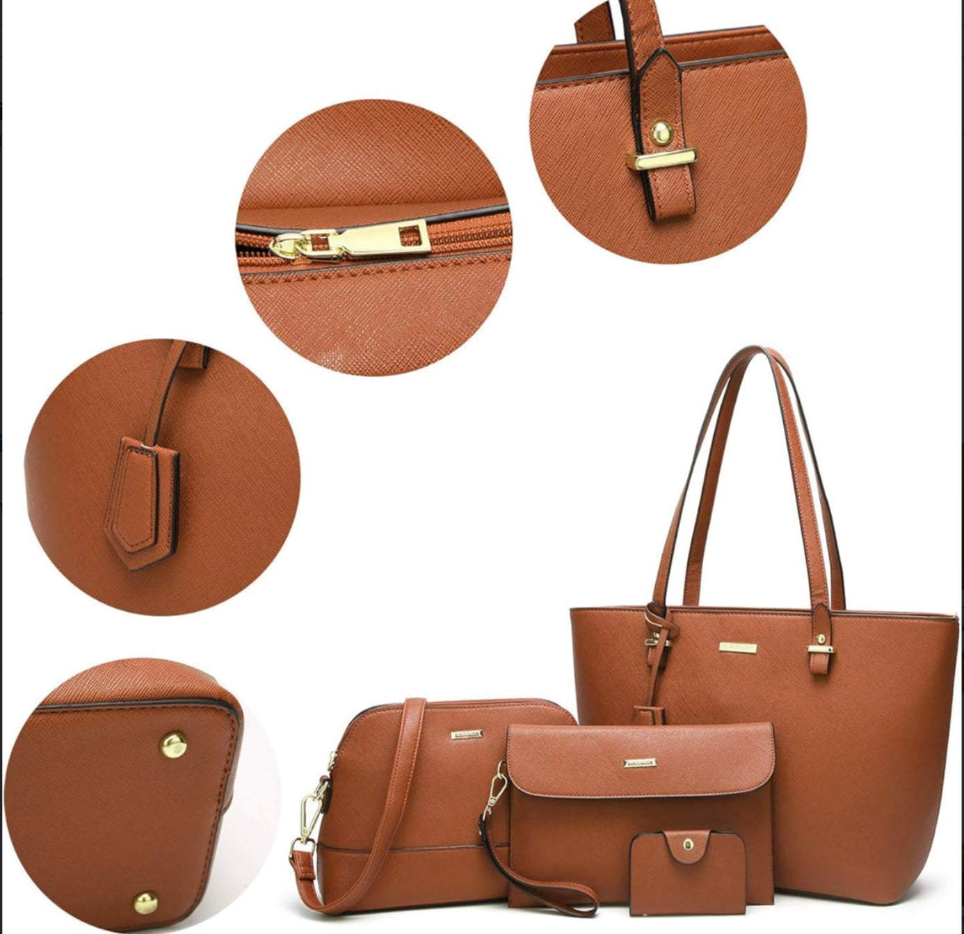 Elegant Women's Handbag in Synthetic Leather, Practical Shoulder Bag for Mother and Child – Four Pieces, Ideal for Daily Outings