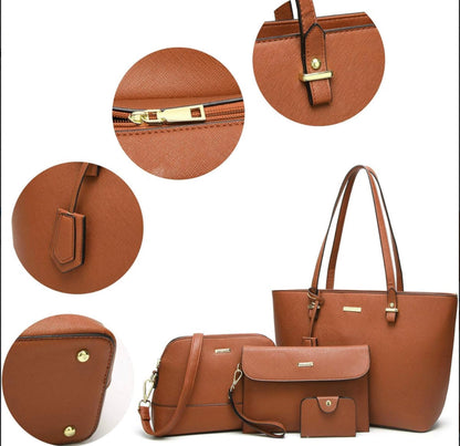 Elegant Women's Handbag in Synthetic Leather, Practical Shoulder Bag for Mother and Child – Four Pieces, Ideal for Daily Outings