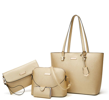 Elegant Women's Handbag in Synthetic Leather, Practical Shoulder Bag for Mother and Child – Four Pieces, Ideal for Daily Outings