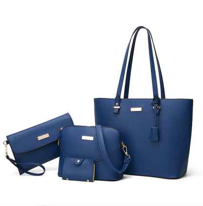 Elegant Women's Handbag in Synthetic Leather, Practical Shoulder Bag for Mother and Child – Four Pieces, Ideal for Daily Outings