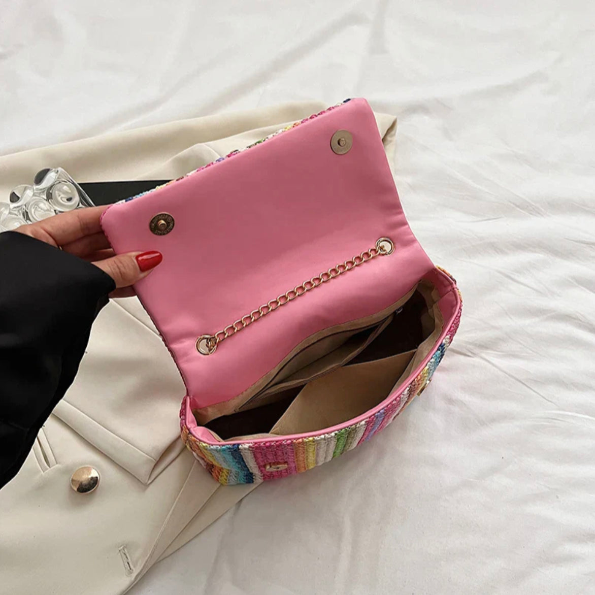 Sac à Main Femme Multicolore avec Sangle Réglable – Dimensions 24x17x9 cm, Design Moderne et Élégant