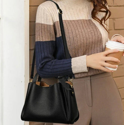 Women's Sophie Shoulder Bag in Synthetic Leather - Elegant, Practical, Adjustable Shoulder Strap, Spacious Interior - Black