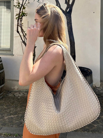 Women's Woven Leather Handbag – Elegant and Spacious with Adjustable Shoulder Strap
