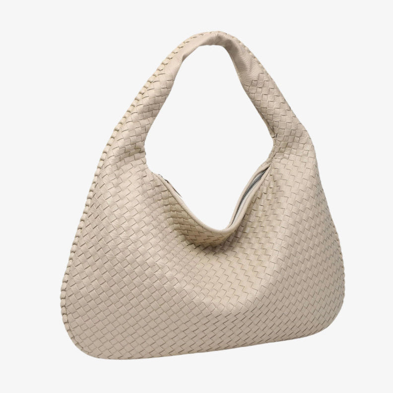 Women's Woven Leather Handbag – Elegant and Spacious with Adjustable Shoulder Strap