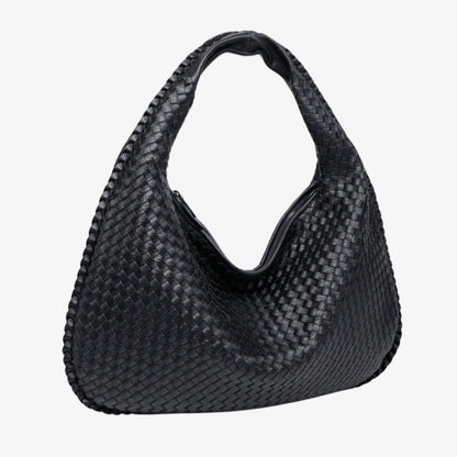 Women's Woven Leather Handbag – Elegant and Spacious with Adjustable Shoulder Strap