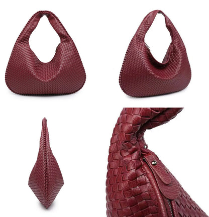 Women's Woven Leather Handbag – Elegant and Spacious with Adjustable Shoulder Strap
