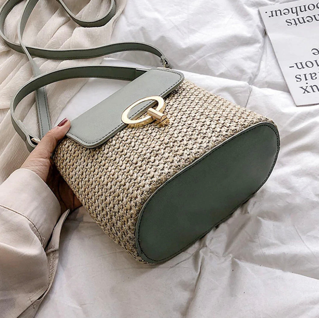 Sac à Main en Paille Bandoulière Femme – Tendance Bohème Chic, Idéal pour l'Été, Avec Poche Intérieure et Fermeture Sécurisée