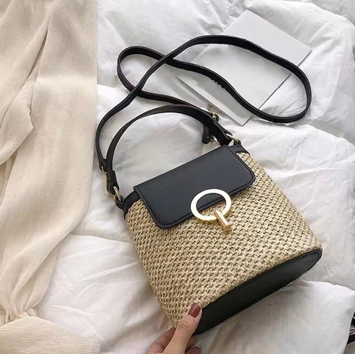 Sac à Main en Paille Bandoulière Femme – Tendance Bohème Chic, Idéal pour l'Été, Avec Poche Intérieure et Fermeture Sécurisée
