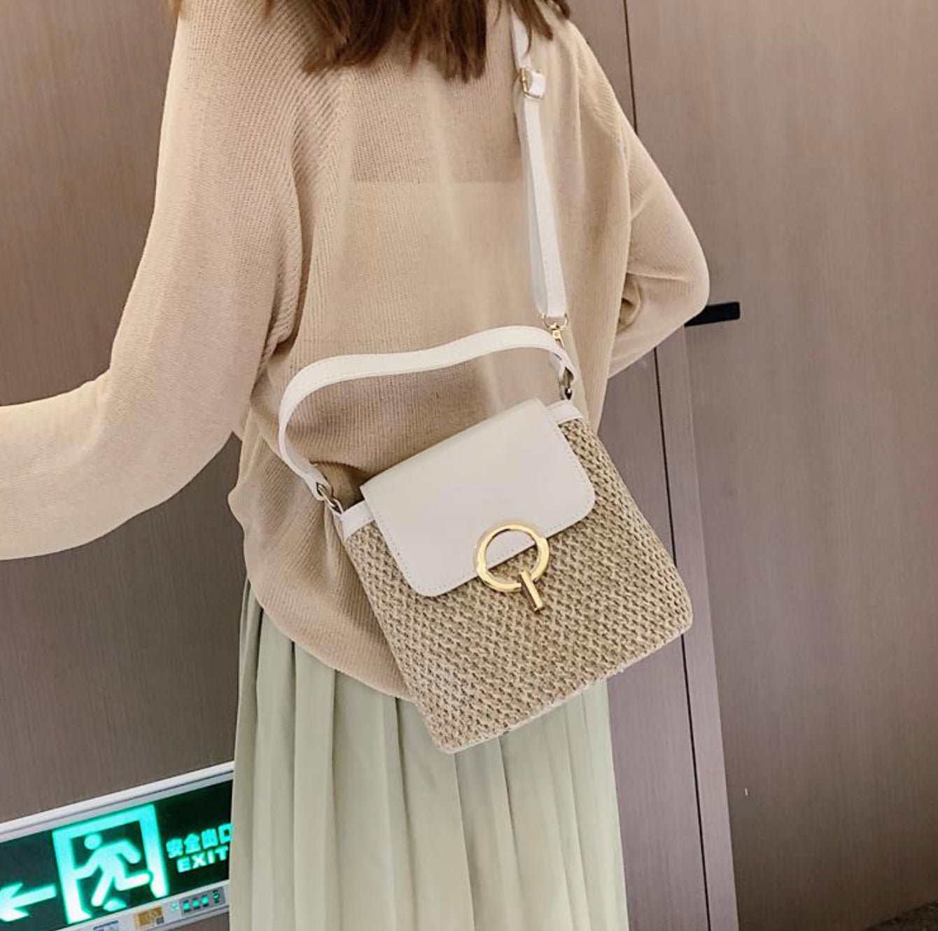 Sac à Main en Paille Bandoulière Femme – Tendance Bohème Chic, Idéal pour l'Été, Avec Poche Intérieure et Fermeture Sécurisée