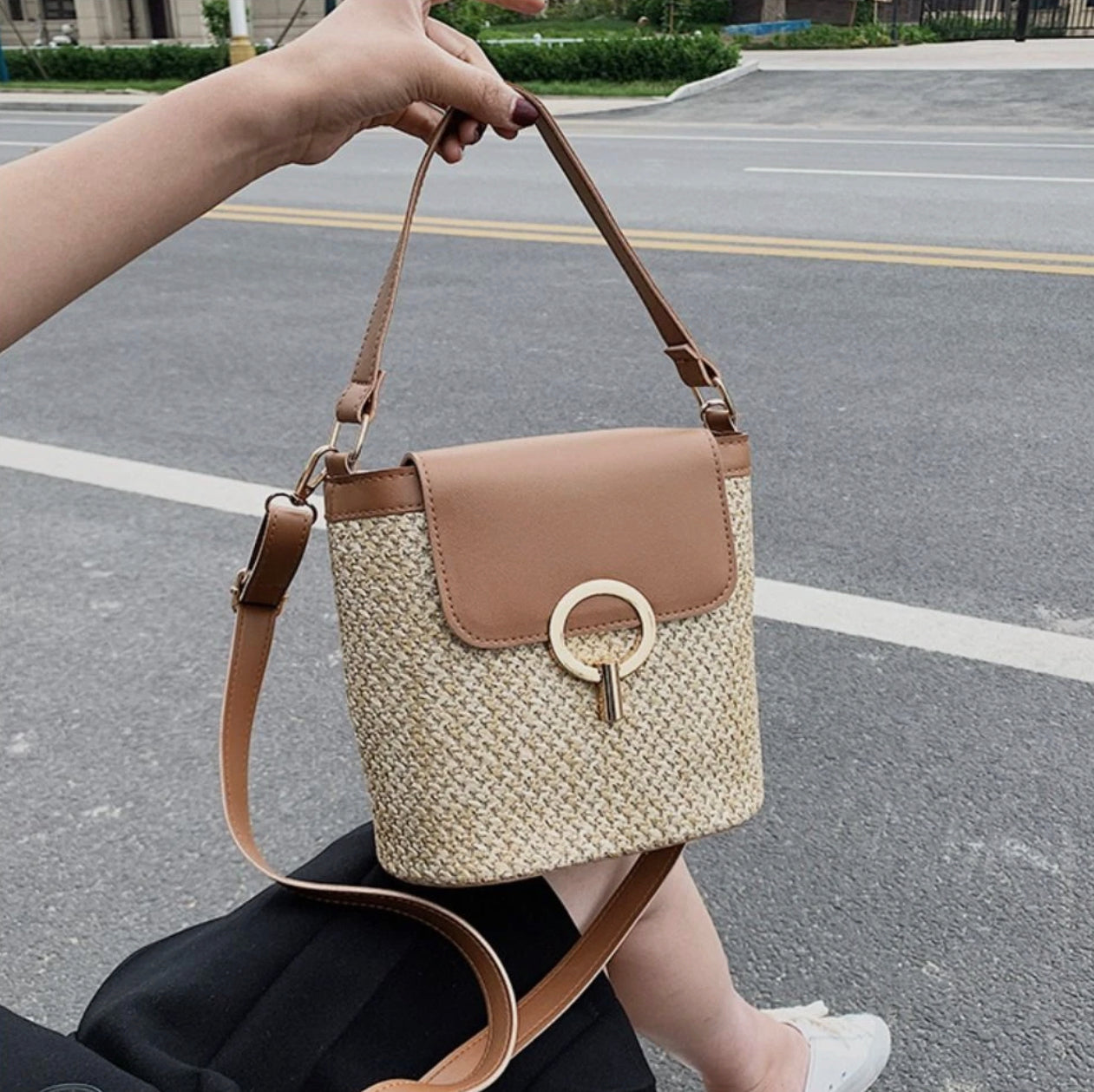 Sac à Main en Paille Bandoulière Femme – Tendance Bohème Chic, Idéal pour l'Été, Avec Poche Intérieure et Fermeture Sécurisée