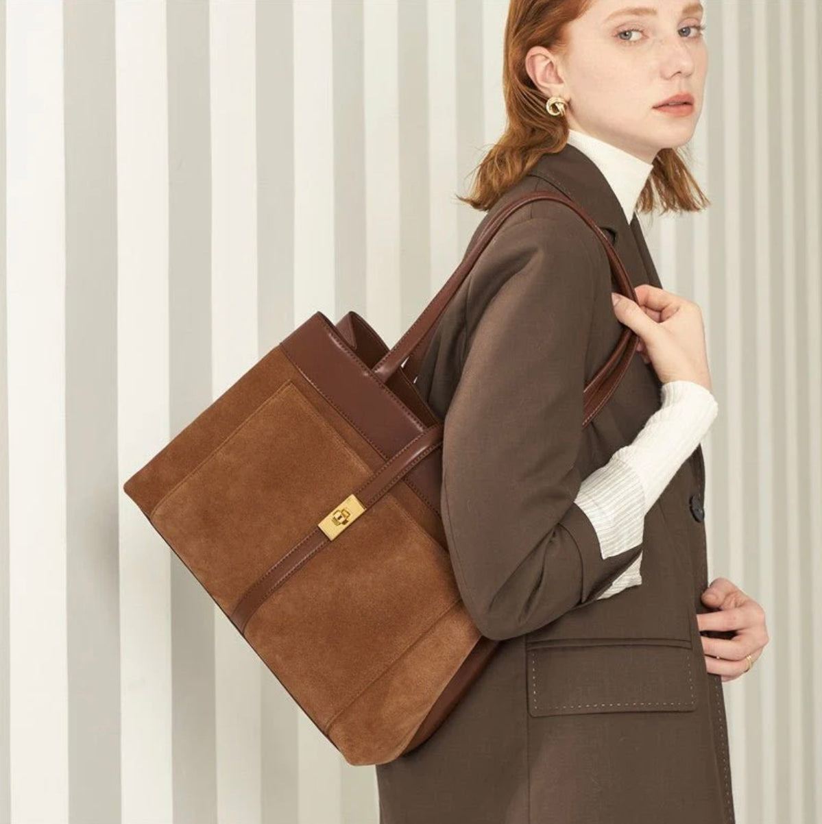 Sac à Main Femme Élégant en Suède avec Poche Intérieure – Sac Spacieux pour Bureau et Sorties Décontractées