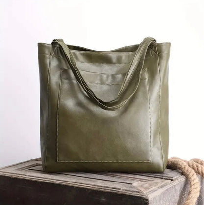 Women's Elegant Aged Leather Handbag – Large Size, Scratch and Water Resistant, Ideal for All Occasions