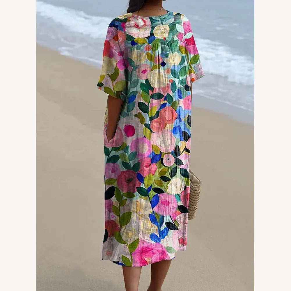 Robe Longue Femme Imprimé Floral Coloré – Élégante et Confortable pour le Printemps