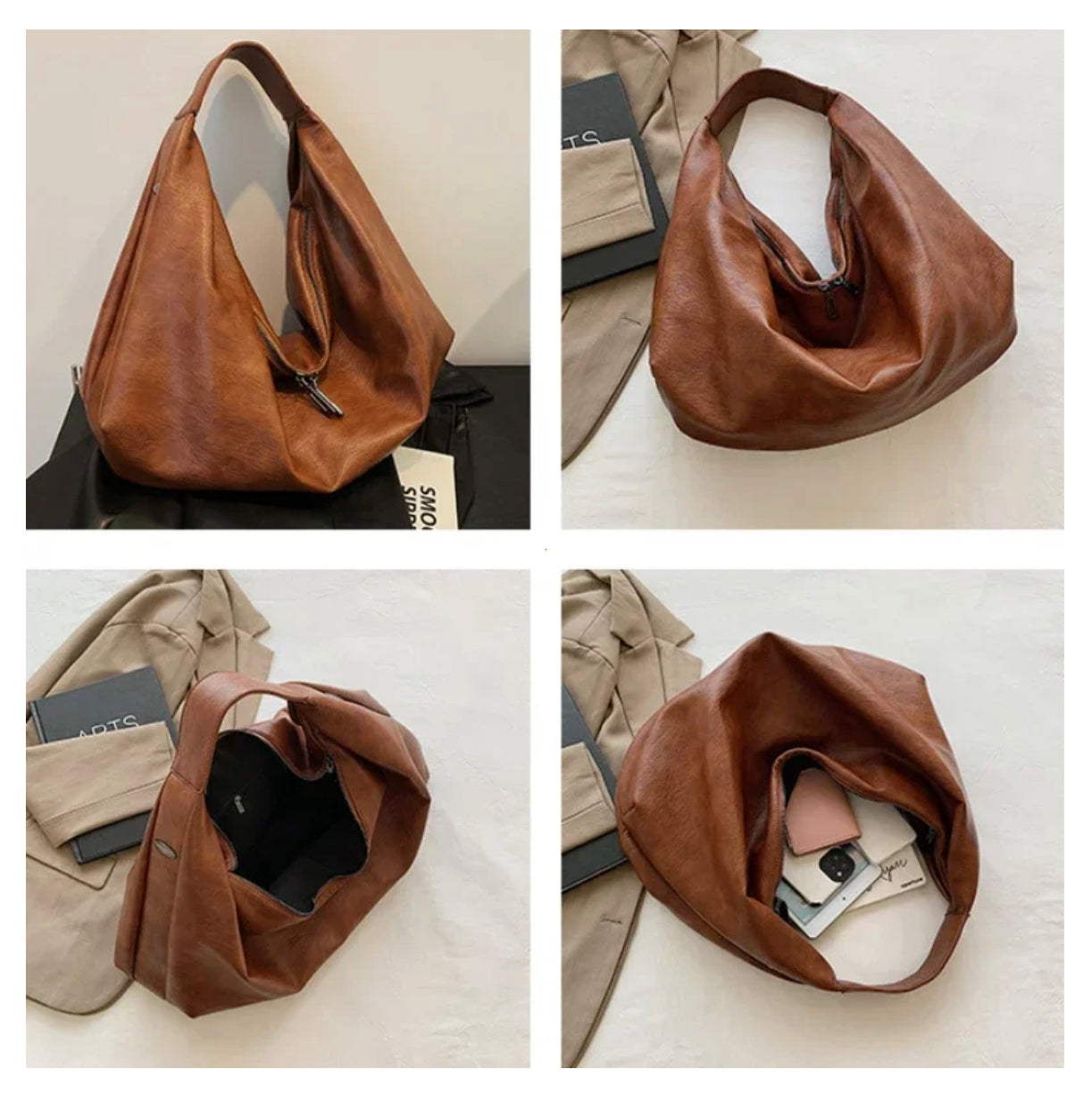 Sac à main femme Pauline en cuir PU avec doublure en nylon et poche zippée – 43 x 35 x 32 cm, élégant et pratique